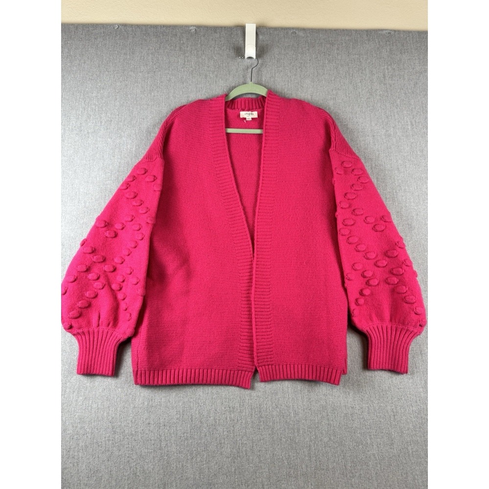 Umgee Pink Bobble Sleeve Cardigan Women M Textured Open Front Sweater
